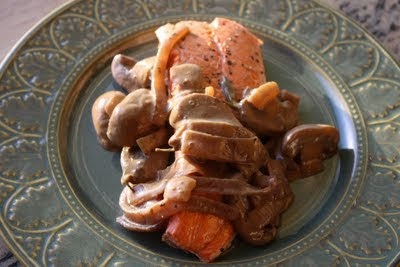 On Tap Oil & Vinegar Salmon with Creamy Balsamic Rosemary Caramelized Onions & Mushrooms